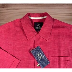 NWT Jamaica Jaxx 100% Silk Shirt L Red Button Up Loop‎ Collar Lightweight